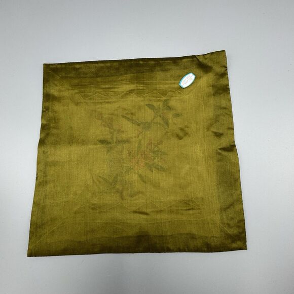 Vtg Chinese Silk Art Embroidered Square Green Frameable Panel Blue Bird Flowers - Picture 5 of 7